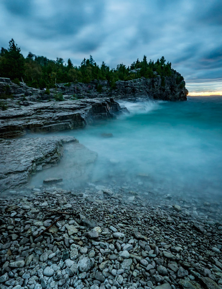 A long exposure of the storm pounding the beaches at the Grotto in Bruce Peninsula National Park.